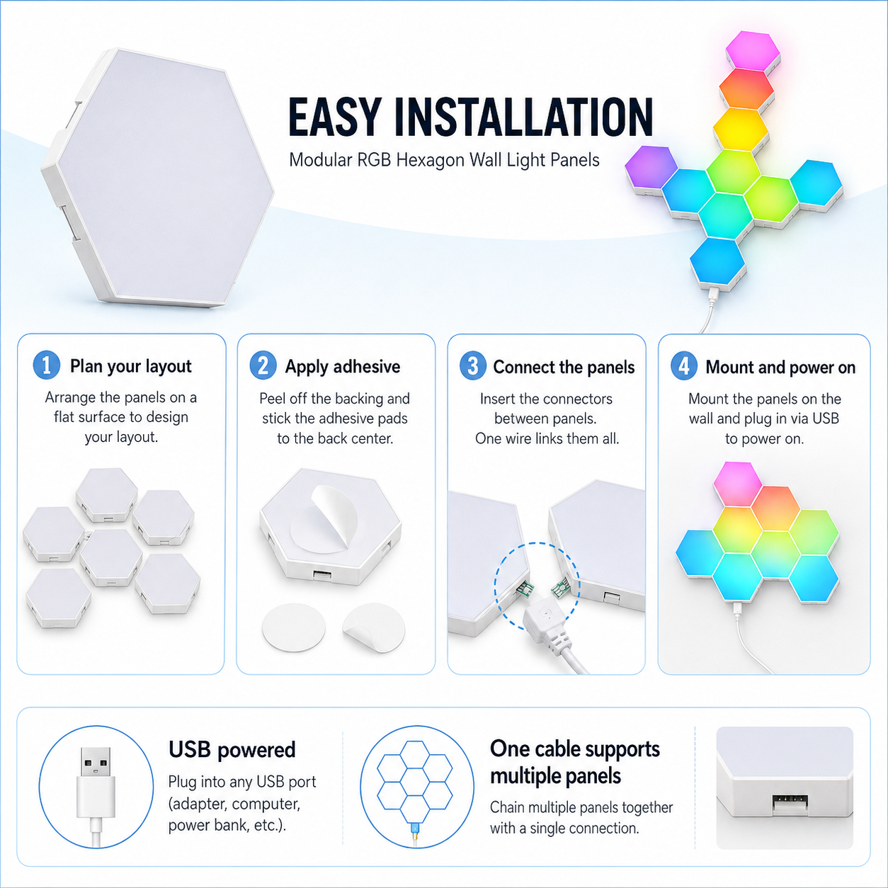 10-Pack Smart RGB Hexagon Wall Light Panels