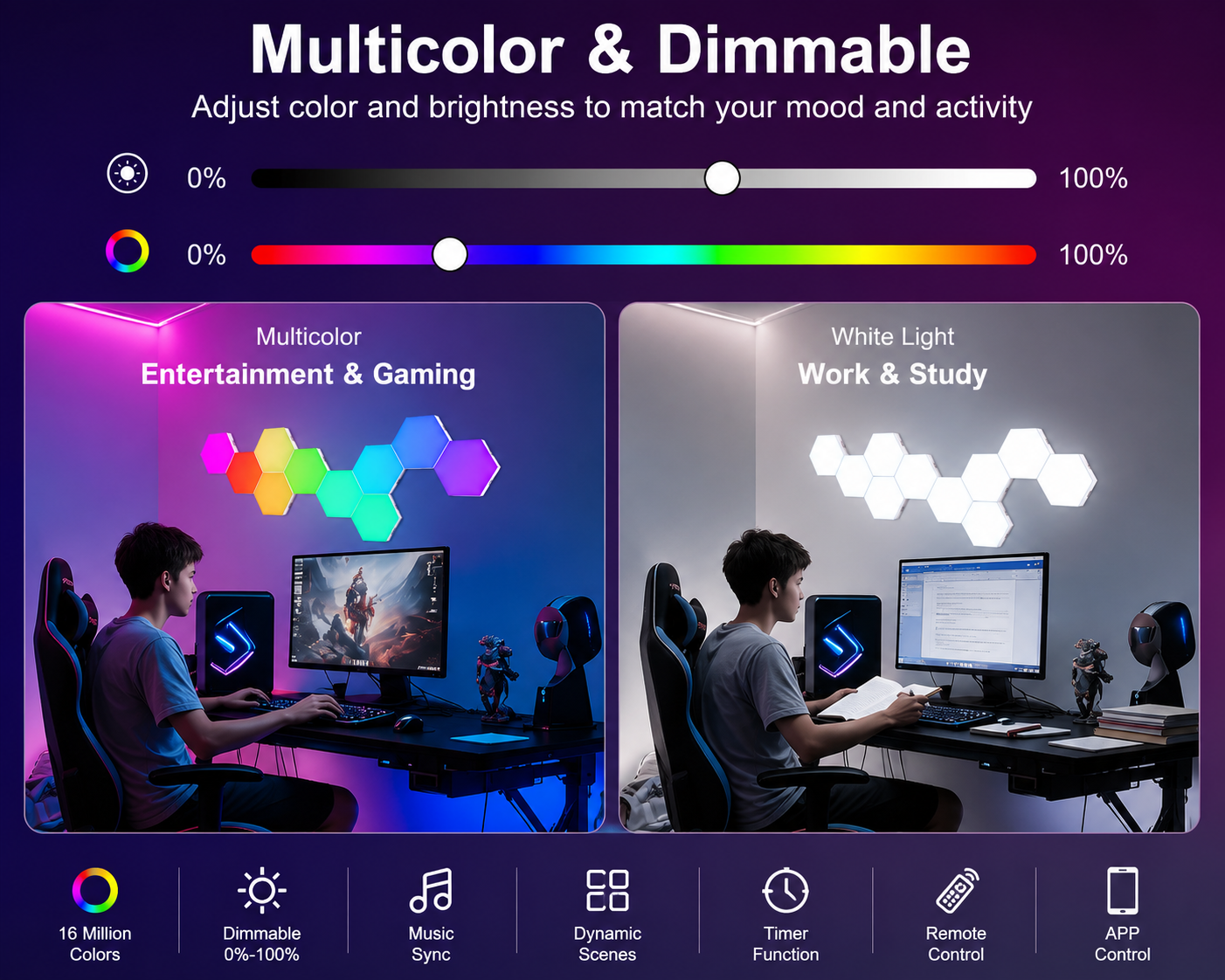 10-Pack Smart RGB Hexagon Wall Light Panels
