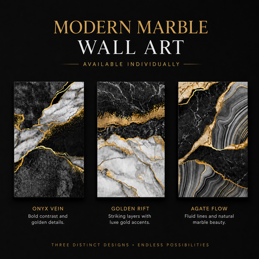 Black & Gold Marble Canvas Wall Art | Modern Luxury Abstract Wall Decor