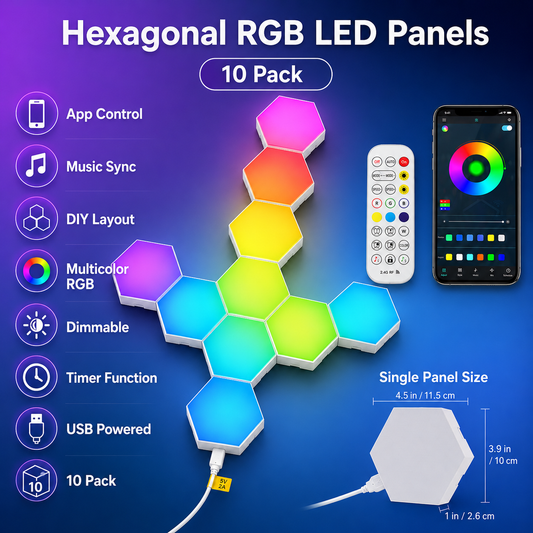 10-Pack Smart RGB Hexagon Wall Light Panels