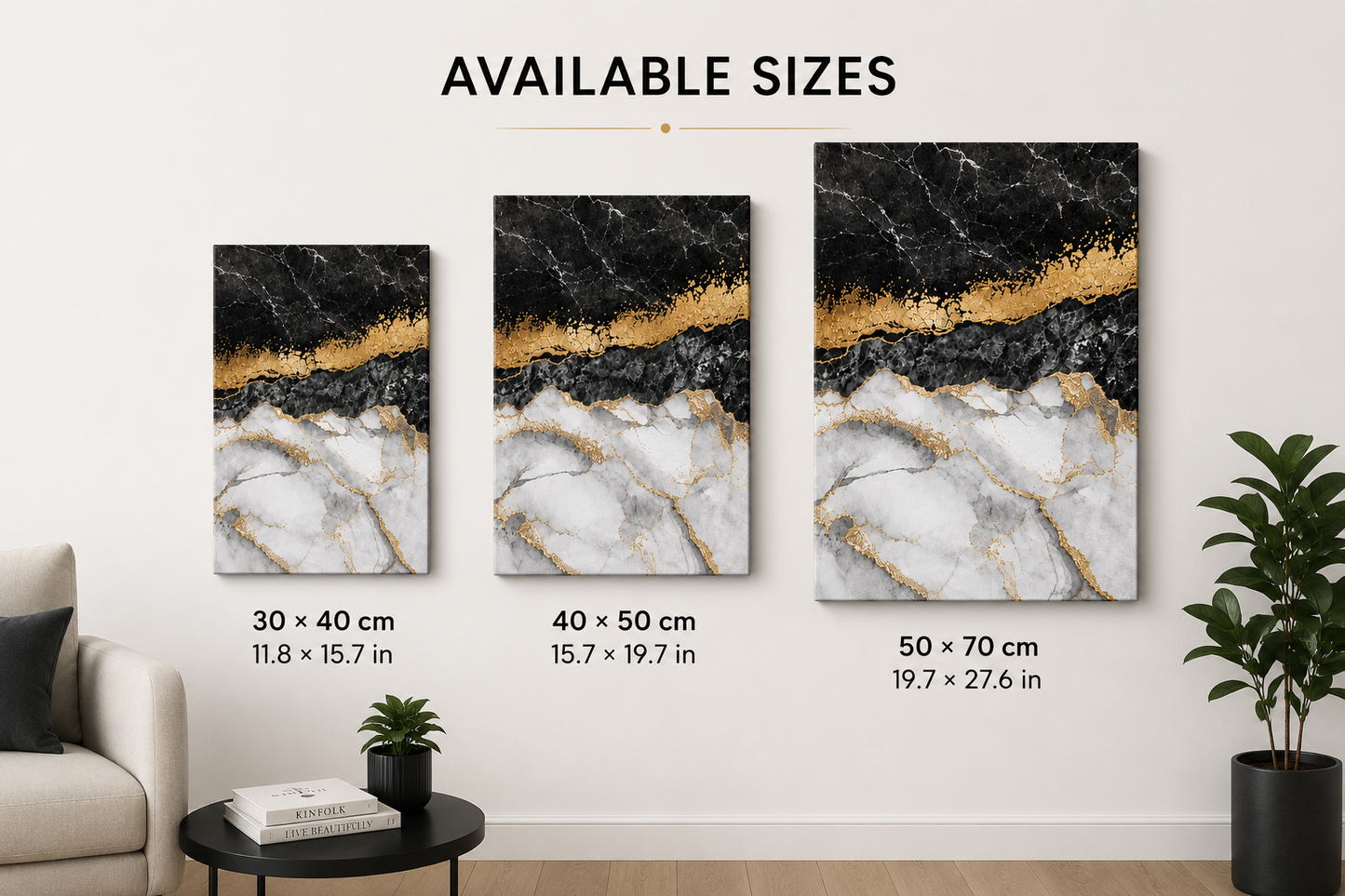 Black & Gold Marble Canvas Wall Art | Modern Luxury Abstract Wall Decor
