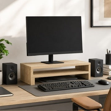 Wood Monitor Stand Riser | Desktop Organizer for Monitor & Laptop