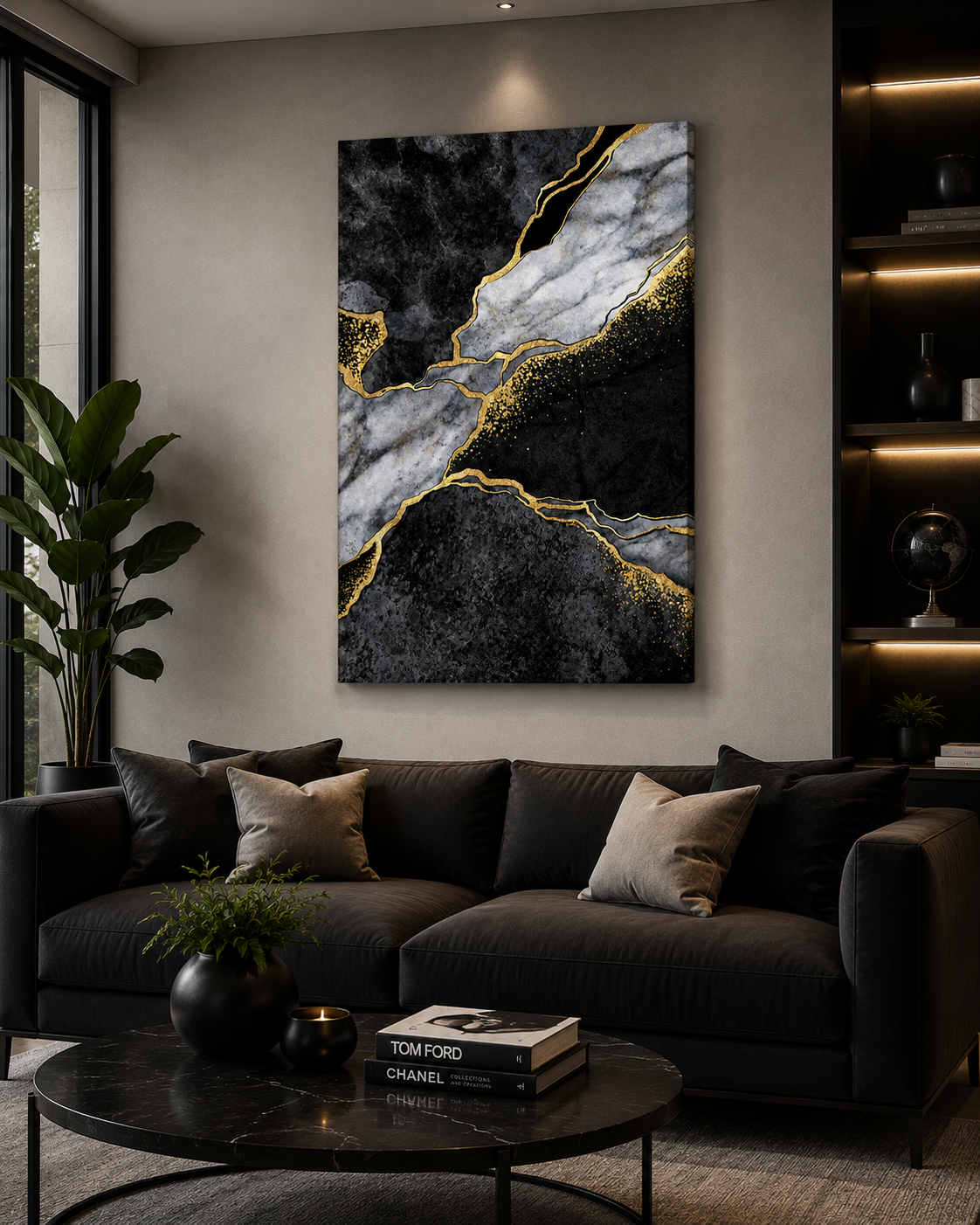 Black & Gold Marble Canvas Wall Art | Modern Luxury Abstract Wall Decor
