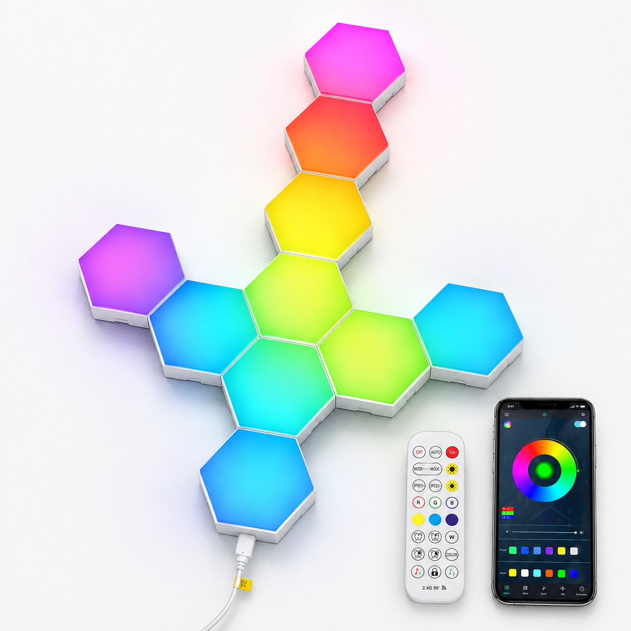 10-Pack Smart RGB Hexagon Wall Light Panels