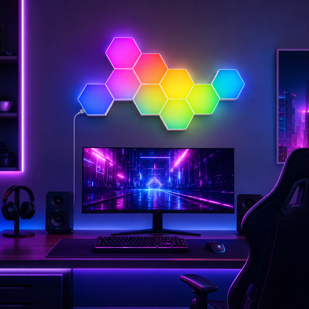 10-Pack Smart RGB Hexagon Wall Light Panels