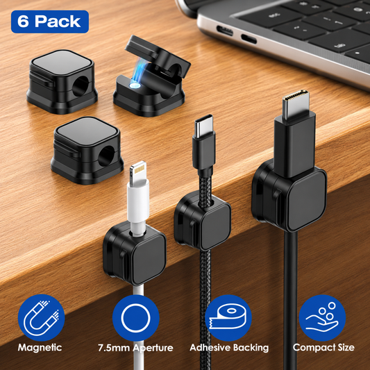 6-Pack Magnetic Cable Clips – Adhesive Cord Organizer