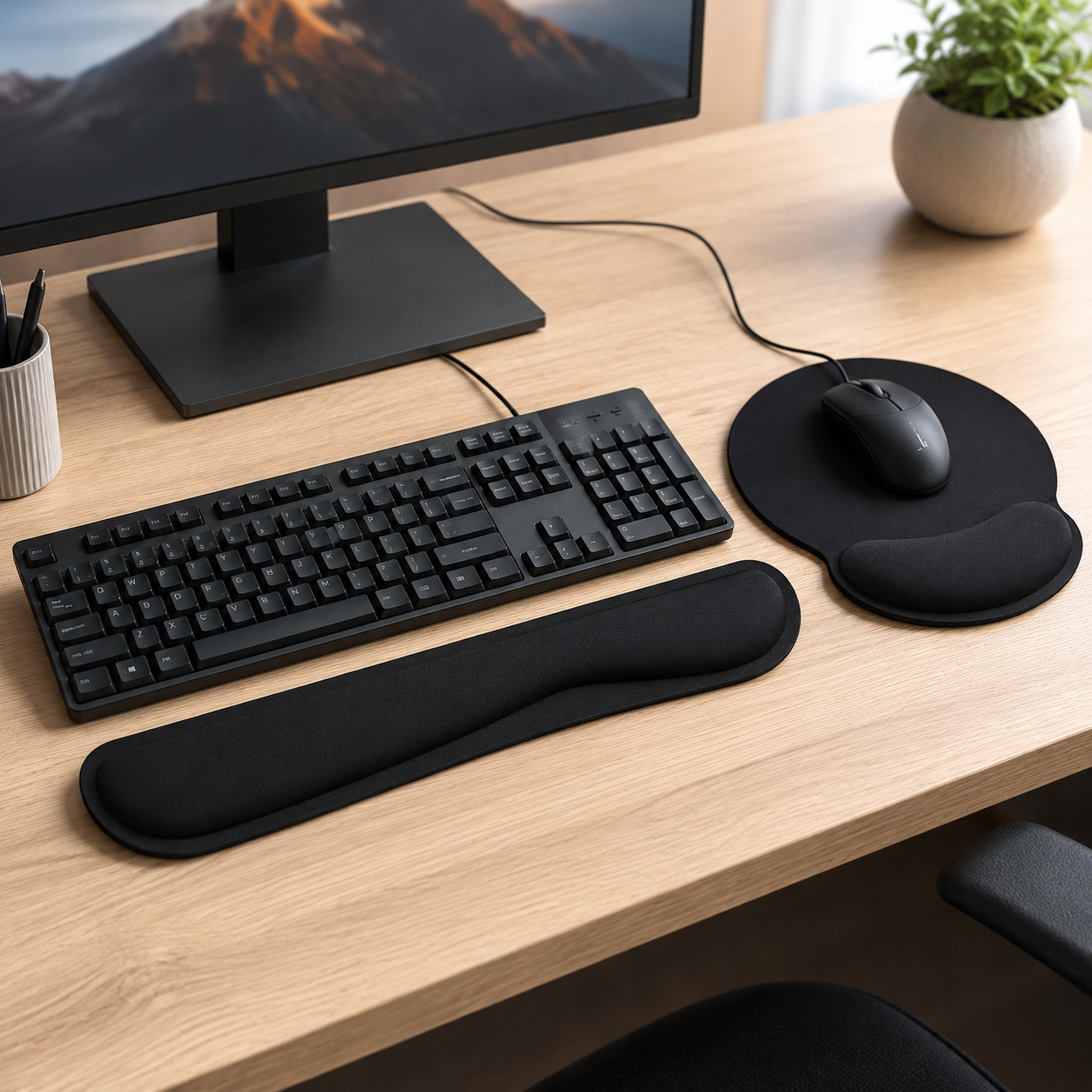 Ergonomic Memory Foam Keyboard Wrist Rest & Mouse Pad Set