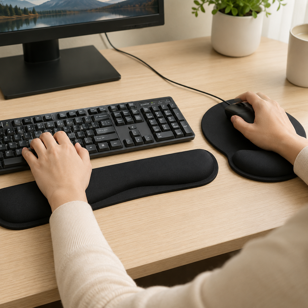 Ergonomic Memory Foam Keyboard Wrist Rest & Mouse Pad Set