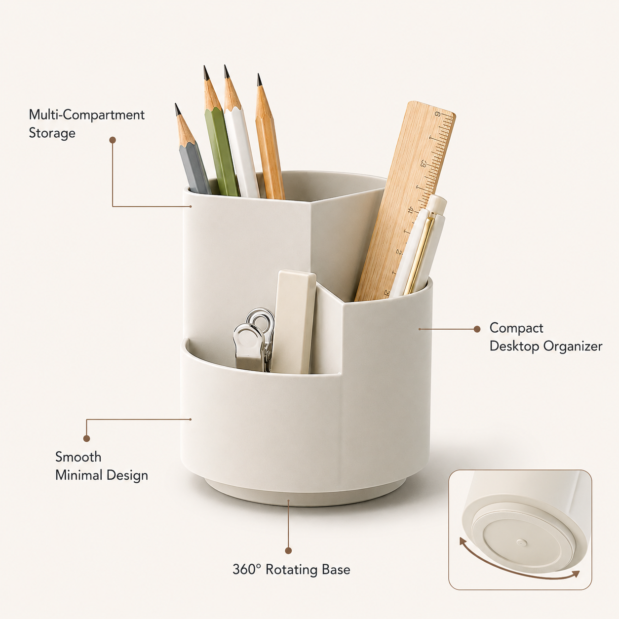 Rotating Desktop Pencil Holder | Multi-Compartment Desk Organizer
