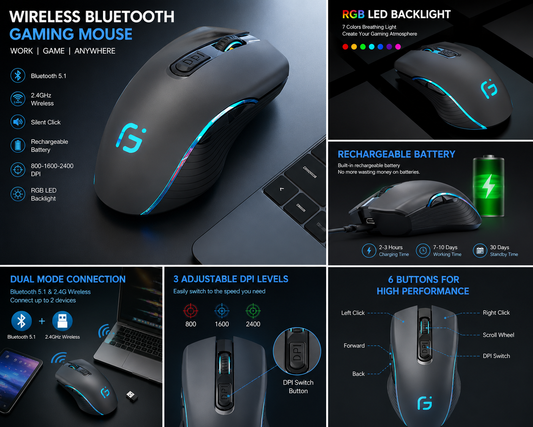 Rechargeable Wireless Bluetooth Gaming Mouse
