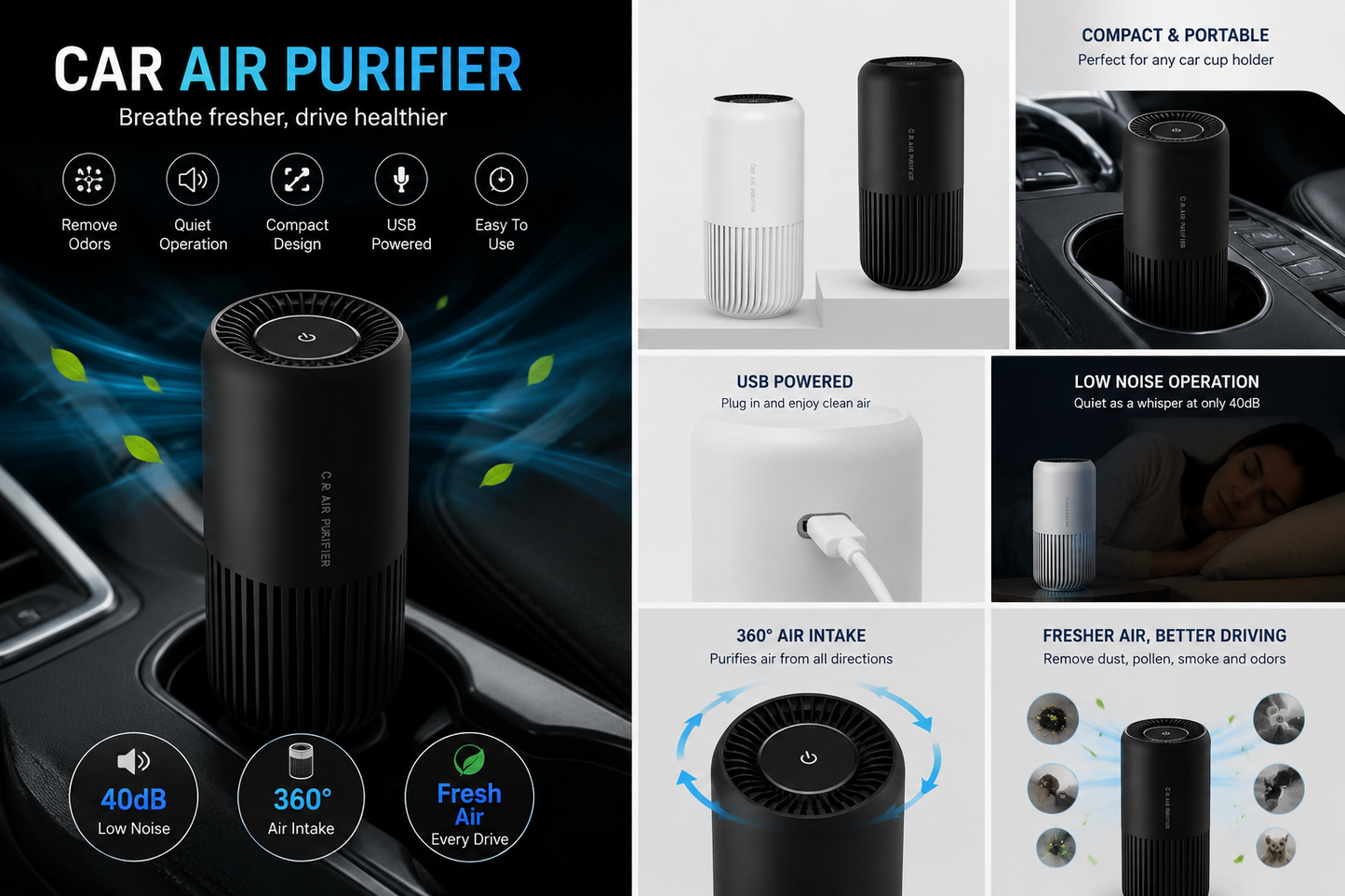 Compact Desktop Air Purifier with Smart Display