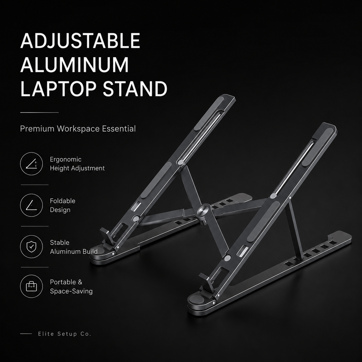 Adjustable Aluminum Laptop Stand – Foldable Ergonomic Desk Riser for Laptops & Tablets