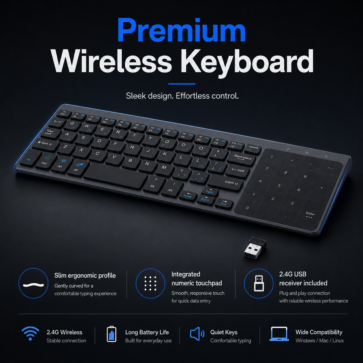 Elite Wireless Keyboard | Sleek Workspace & Office Keyboard