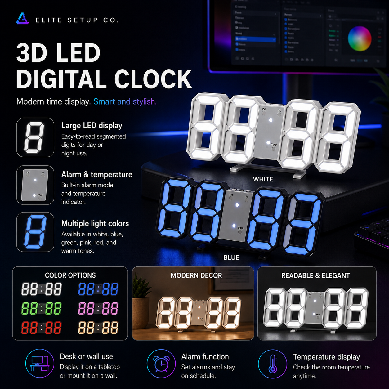3D Digital Wall Clock